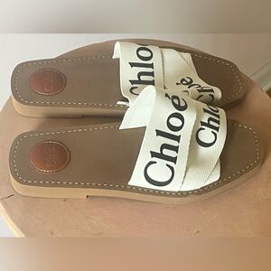 Chloe Woody Flat Logo Sandal Mule Size 39